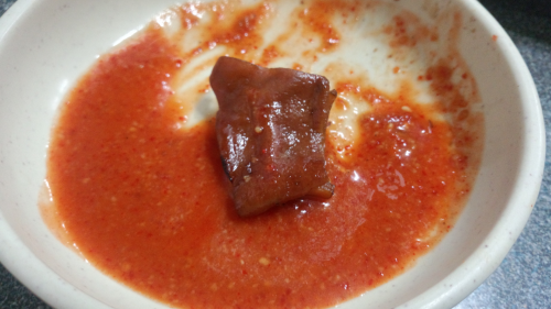 タレに付けても