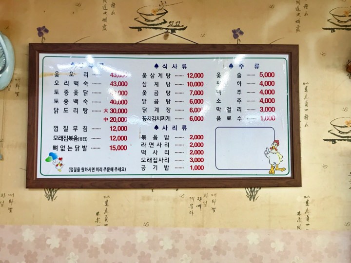 韓国語のメニュー表ですが参考までに