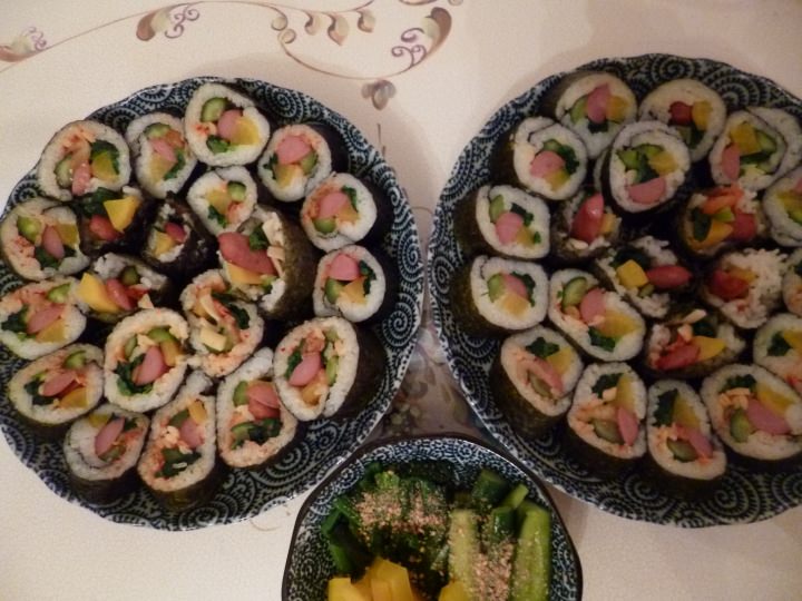 ご飯3合で、6本のキムパブを作りました。