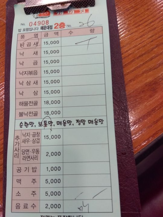 伝票では、ソジュ2本　マッコリの欄は無く一番下の欄に手書きでマッコリ？