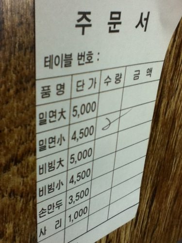 注文をしたらこの紙に書いてくれました。